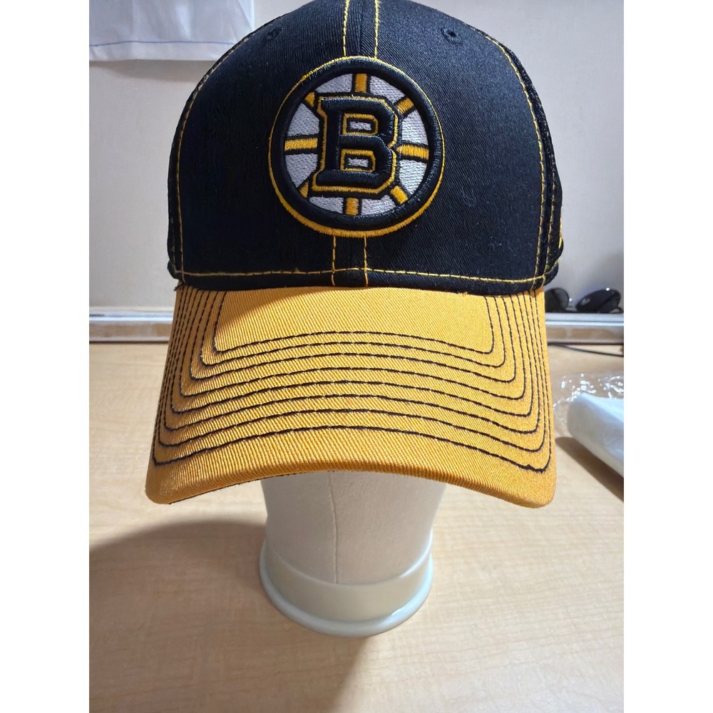 Boston Bruins New Era 39THIRTY Stretch Fit Hat Black Gold NHL Mesh Cap